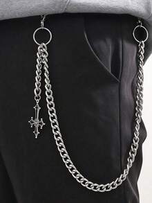 1 Piece Of Halloween Punk Style Men's Pants Chain Cross Decoration Waist Pendant Fashionable And Versatile Keychain Pendant - Silver - View 1