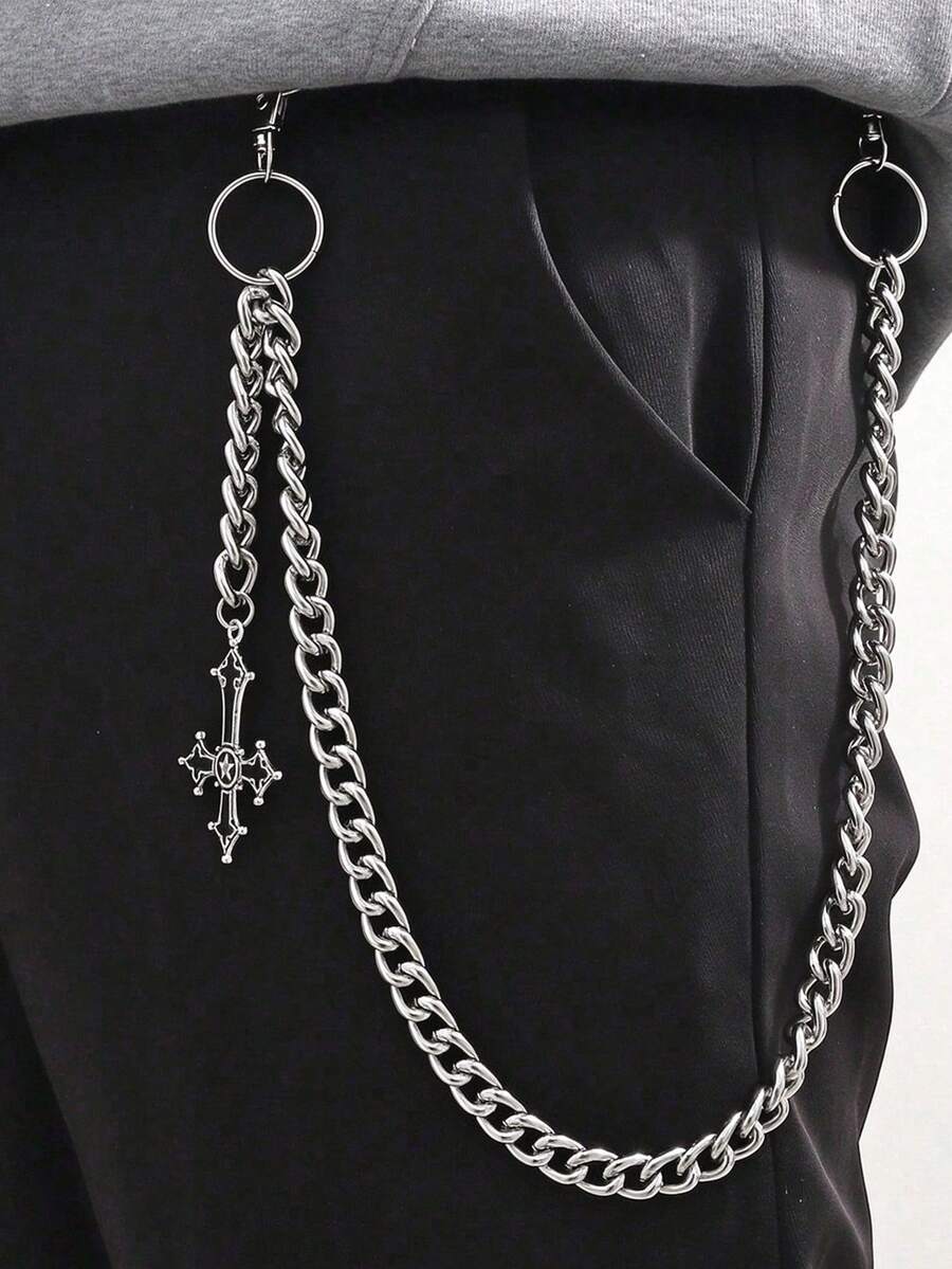 1 Piece Of Halloween Punk Style Men's Pants Chain Cross Decoration Waist Pendant Fashionable And Versatile Keychain Pendant - Silver - View 1