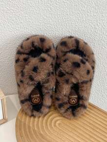 2026 Winter New Girls' Leopard Print Fuzzy Shoes, Children's Outdoor & Indoor Non-Slip Slippers - Camel - View 5