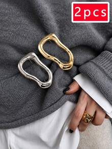2pcs Women's Polished Shiny Asymmetrical Teardrop Metal Brooches, Minimalist Luxury Accessory For Fixing Clothing Corners, Cool Style Jewelry, Suitable For Suits, Coats, Daily Commute, Parties, Banquets, Vacation Outfits - Multicolor - View 2