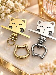 2pcs Set (1 Stainless Steel Clip + 1 Spring Ring) 360° Rotatable Cartoon Cat Stainless Steel Connector, With Metal Cat Head Spring Buckle, Hook, Finger Ring Buckle, For Connecting Phone And Lanyard, Phone Case Charging Port Insertable Fixed Bracket Metal Plate, Sturdy And Durable, Outdoor Anti-Drop Phone Lanyard Connector, Smartphone Accessory - Multicolor - View 6