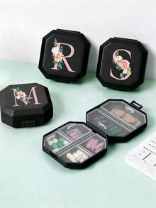 Portable 6-Compartment Medical Kit, First Aid Bag, Pink Floral Pattern A-Z Letter Capsule Storage Box, Travel Pill Box, Medicine Box, Pill Storage, Travel Mini Pill Box, Tablet Moisture-Proof Medicine And Vitamin Container Dispenser Storage, Home Camping, Outdoor Hiking, Back To School, Pill Box, Pill Container, First Aid Kit, Medical Box, Travel Accessories, Dorm Essentials - Multicolor - View 2