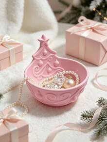 3D Printed Christmas Tree Shaped Jewelry Storage Bowl, 3D Embossed Pattern, Multiple Colors Available. Vanity Storage For Rings, Earrings, Necklaces, Christmas Atmosphere Desktop Decor, Creative Holiday Gift. - Multicolor - View 4