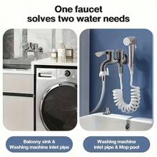 1pc 304 Stainless Steel Dual Outlet Faucet, Multi-Function Washing Machine Tap, Suitable For Connecting Washing Machine, Bathroom Addition, Bathroom Hardware - Silver - View 7