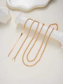 1pc European & American Vintage Textured Hammered Asymmetric Oval Metal Pendant Y-Shaped Tassel Collarbone Chain Niche High-End Long Necklace - Gold - View 3