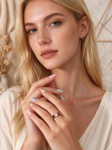 1pc Black & White Round Women's Ring, Versatile Casual Exquisite Creative Finger Ring Suitable For Daily, Party, Wedding Wear - Multicolor - View 4