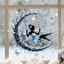 1Pc Static Window Cling, Ballerina Butterfly Winter Christmas Window Sticker,Removable Reusable Glass Decal For Kids Girls Room Home Holiday Decor - Multicolor - View 5