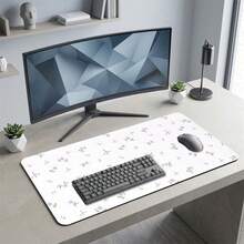 白色背景紫色花卉圖案電競滑鼠墊，防滑橡膠桌面墊，滑順操作表面，適用於電腦筆電辦公室居家，優雅抽象藝術裝飾，返校用品 - B - 查看 7