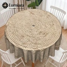1 Piece 2D Flat Print - Brown Tassel Crochet Texture Printed Circular Tablecloth, Suitable For Circular Tables And Coffee Tables, Home Decor, Courtyard Outdoor Dining Arrangements, Various Styles And Sizes To Choose From - C - View 2