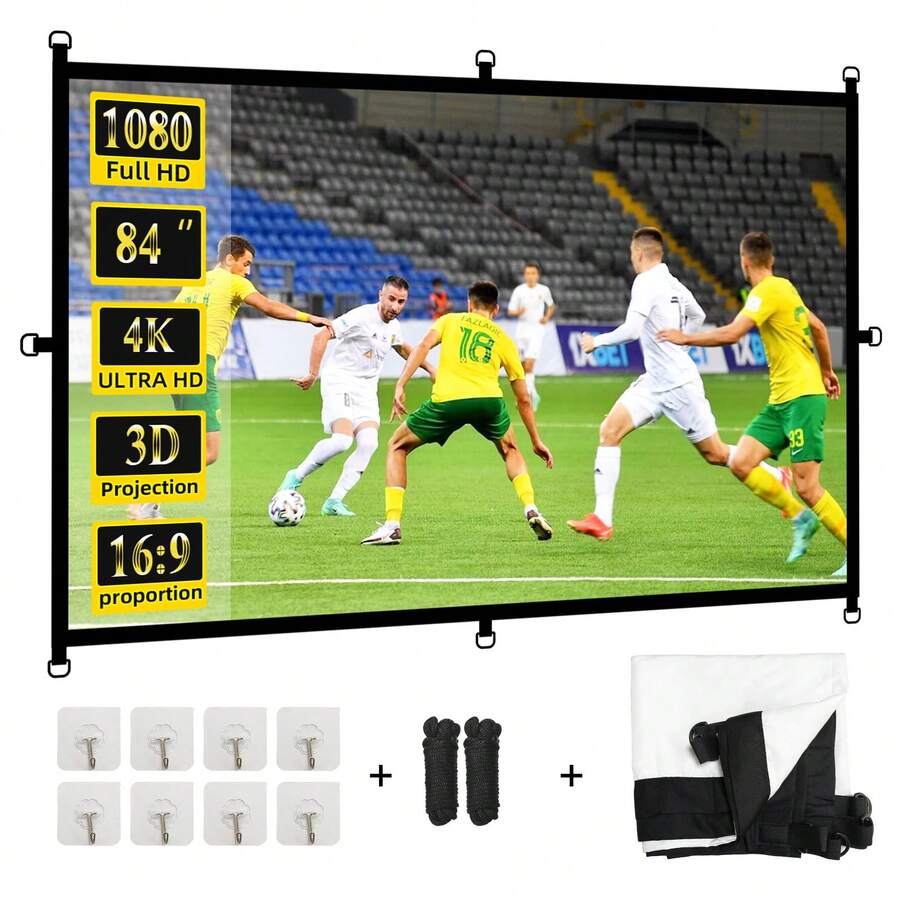 GAINVANE 4K 84/100/120/150 Inch 3D Projector Screen With Extended Edge Hooks, Portable And Foldable High Definition Anti-Wrinkle 16:9 Indoor/Outdoor Double-Sided Video Projection Screen, Suitable For All Projector Models - View 1