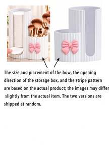 Pink Bow 2-In-1 Plastic Storage Box - Desktop Makeup Organizer With Dual Round Hole Design, Suitable For Storing Makeup Brushes And Beauty Tools, Combines Storage And Organization Functions, Ideal Vanity Accessory And Gift For Women - Multicolor - View 9