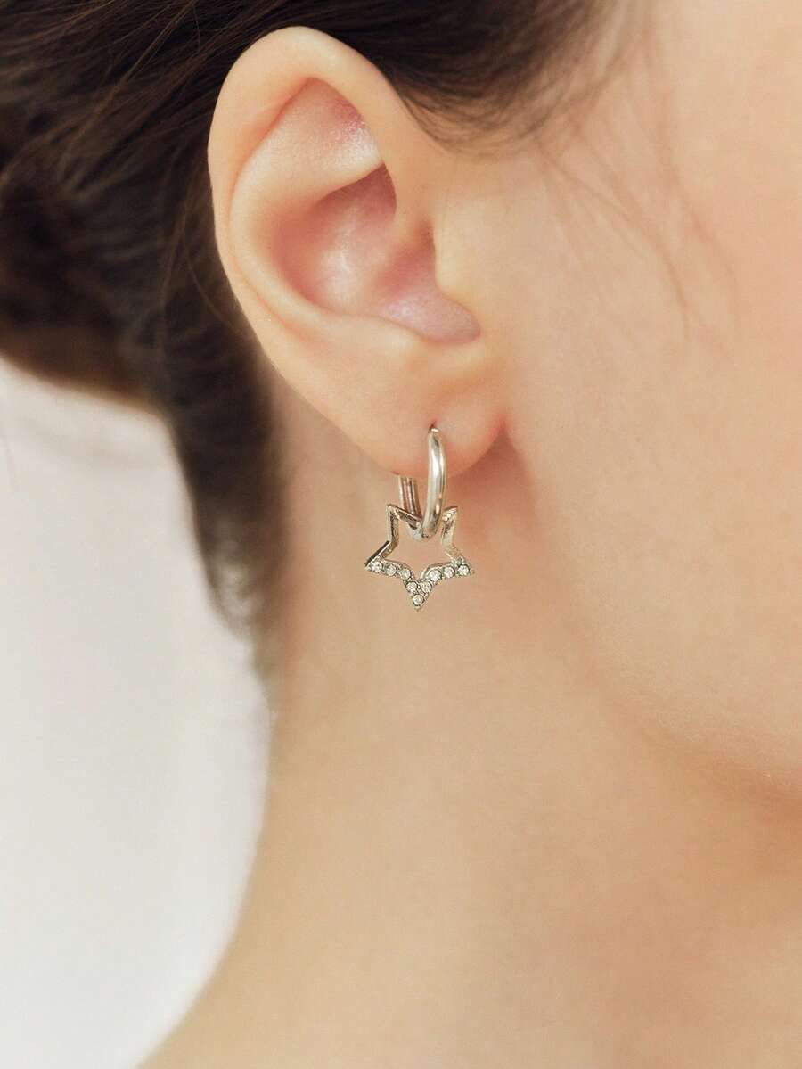 Sorayune 1pair Fashion Stainless Steel Star Drop Earrings For Women For Daily Decoration - Antique Silver - View 1