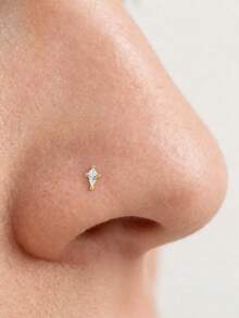 1Pc S925 Sterling Silver Kite CZ Nose Stud Flat-Back Hypoallergenic Nostril Cartilage Body Piercing Jewelry For Women Men Daily Wear & Gifts - Gold - View 3