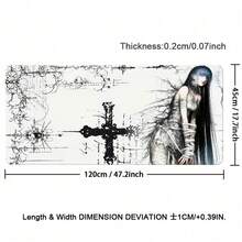 Thảm bàn phím chuột da PU phong cách Gothic Dark Anime Girl, tấm lót chuột lớn chống nước chống trượt, họa tiết phác thảo chữ thập vintage, tấm bảo vệ bàn làm việc phong cách manga Nhật Bản thẩm mỹ cho gaming, học tập và trang trí bàn làm việc - Xem 13