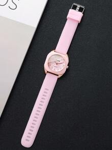 Women's Fashion Gentle Style Watch, Silicone Strap Square Digital Scale Dial Quartz Wristwatch, Gift For Girlfriend (1pc/Set) Watch Box Not Included - Pink - View 8