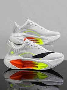 Men's Running Shoes, Minimalist Solid Color Upper, Anti-Slip Textured Tennis Shoes, Unisex Court Training Sneakers - Standard White - View 5