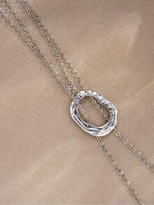 1pc Casual Minimalist Punk Hip-Hop Street Style Geometric Pattern Chain Necklace For Women, Vacation Party Date Travel Shopping Banquet Wedding Daily Outfit New Versatile Combination - Silver - View 4