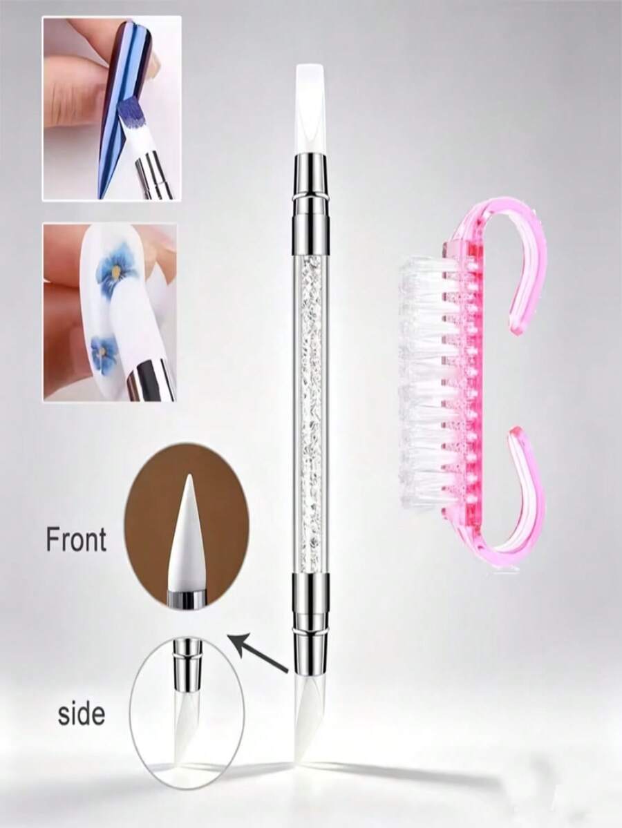 2Pcs Dual End Nail Art Pen, Nail Cleaning Brush, Nail Carving Painting Tools For Nail Art Decoration - Multicolor - View 1