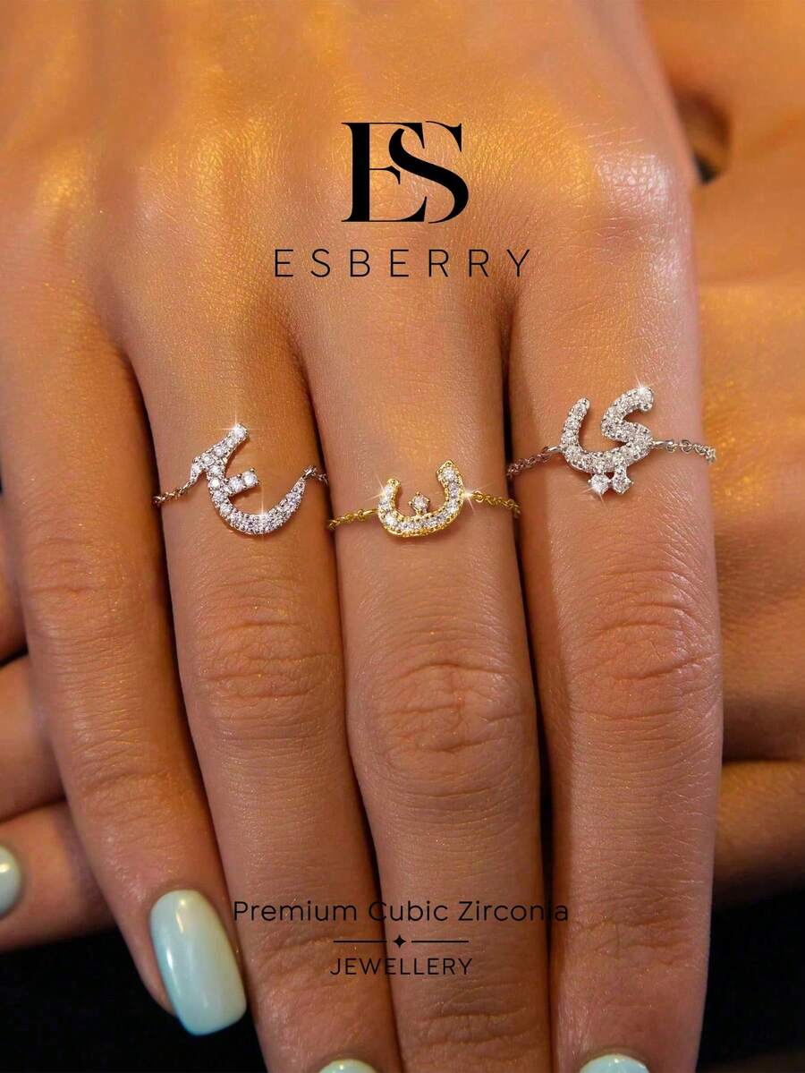 ESBERRY 1pc Elegant Minimalist Arabic Letter Adjustable Ring, Suitable As A Gift For Women On Wedding, Birthday Or Mother's Day - Alphabet Ring - View 1