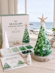 Sea Glass Christmas Tree Set (Glue Not Included), Diy Sea Glass Christmas Tree Set (Includes Pvc/Glass Ornaments),Sea Glass Christmas Tree Series Set, Desktop Decoration Set, Coastal Style Holiday Decoration, Handicrafts - Sets - View 11