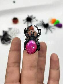 40pcs Halloween Diamond Little Spider Ring Colorful Gemstone Ring Plastic Jewelry Prank - A - View 5
