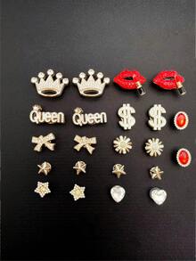 22pcs Rhinestone Crown Lipstick Shoe Flower, DIY Detachable Shoe Decoration ABS Star Shoe Accessory Suitable For Wooden Clogs Women Sandals Slippers Beach Shoes, Holiday Gift - Gold - View 8