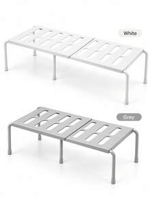 1/2PCS Kitchen Cabinet Shelf Organizer, PP Plastic Countertop Storage Rack, Fixed Or Expandable Options, White Grey Space Saving Stackable Shelf Riser For Pantry, Bathroom & Closet, Thanksgiving Kitchen Organization, Holiday Home Essentials - Multicolor - View 6