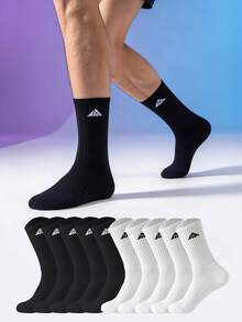 1/5/10/20 Pairs Men's Mid-Calf Socks, Striped Waistband Simple Versatile, Comfortable Sports Casual Socks - Multicolor - View 1