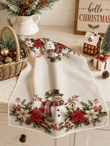 2pcs Christmas Vintage Cozy Fireplace Christmas Flower Snowman Pattern Kitchen Towels, Soft Polyester Material Dish Cloths, Suitable For Kitchen Decor, Kitchen Cleaning, Holiday Party Decoration, Kitchen Bathroom Supplies Home Essentials, Home Decor, Housewarming Gift - Multicolor - View 3