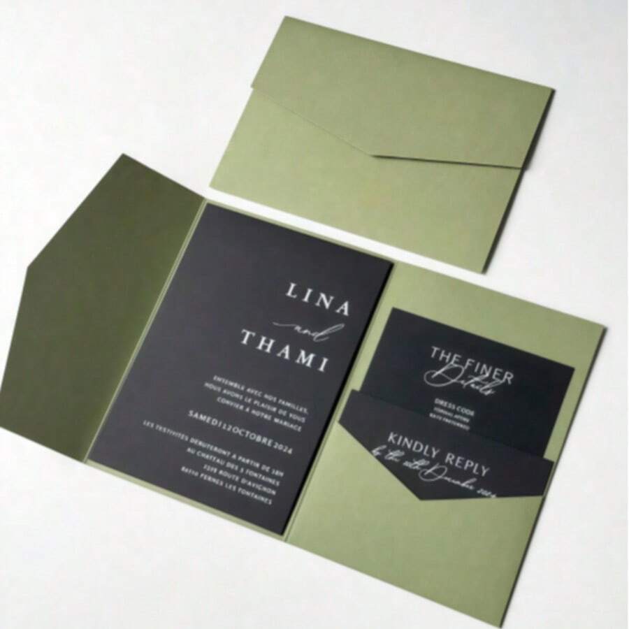 25/50pcs Tri-Fold Pocket Wedding Invitation Envelopes, Minimalist Invitation Envelopes, Suitable For Engagement, Coming Of Age, Baptism And Other Occasions; DIY Handmade Invitations, Fits 5x7 Inch Invitations, Pocket Style Invitations, Customizable Invitations; Premium Gift Choice, Wedding Decor, Home Decor, Room Decor, Party Favors, Bridal Shower, Graduation, Birthday Theme Decor, Bachelorette Party Decorations - Green - View 1