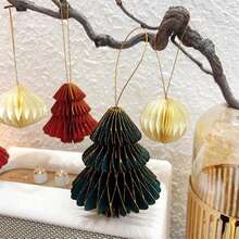 1 Set Christmas Honeycomb Hanging Decorations - Foldable And Reusable Honeycomb Christmas Tree, Ornaments And Lanterns; Suitable For Decorating Christmas Tree, Wreath, Fireplace, Etc. - Multicolor - View 11