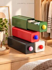 1pc Colorful Rectangular Desktop Storage Drawer Organizer, Smooth Sliding Compartments, Can Store Socks, Underwear, Cosmetics, Stationery And Accessories, Stackable Bedroom Storage Box, Suitable For Dorm, Closet, Office And Bathroom, Christmas Winter Home Storage - Multicolor - View 1