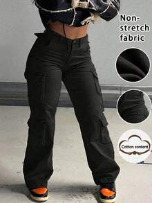 Plus Size Women's Boyfriend Style Straight Leg Denim Jeans Casual Vacation Spring Black Fall - Black - View 2