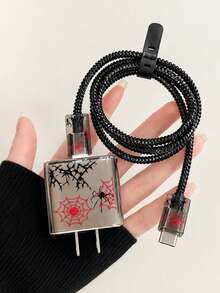 Dark Spider Rose Charger Protector 5-Piece Set, Anti-Drop Anti-Breakage Data Cable Protector, Compatible With Apple 20W Fast Charger, Niche Personalized Accessory Gift, Cool Style Digital Gift, Also Suitable As Birthday, Christmas, New Year Holiday Gift For Family - Red Rose Spider Web - View 2