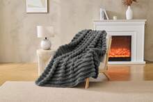GC Gaveno Cavailia Chunky Ribbed Throw Blanket – Soft Cosy Textured Sofa & Bed Blanket, Washable Polyester Home Décor Throw - Dark Grey - View 3
