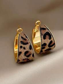 1 Pair Fashion Flocked Leopard Print Hoop Earrings Suitable For Women's Party Wear - Yellow Gold - View 5