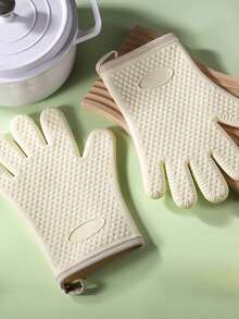 1pc Oven Mitts,Heat Resistant Silicone Anti Scald Oven Gloves,Kitchen Oven Microwave Insulated Gloves,Waterproof Non-Slip,Suitable For Baking,BBQ,Cooking,Essential Kitchen Supplies,Kitchen Gadgets,Kitchen Home Use,Kitchen Accessories,Note: One Glove - White - View 2