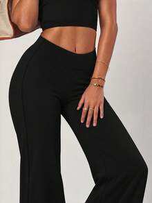 PinkTip 1pc Women's Solid Color Minimalist Sports Pants, Drawstring Waist Wide Leg Pants For Outdoor Hiking, Yoga, Fitness, Running - Black - View 7