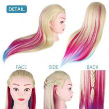 URmeili Synthetic Hair Training Mannequin Head, Cosmetology Practice Doll Head For Braiding Styling Hairdressing, With Free Hair Brush & Hair Ties, Multi-Color Optional - View 9