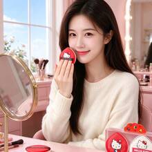 Miniso 2pcs Hello Kitty Jumbo Size Cotton Candy Texture Makeup Sponge Puff With Storage Box, Soft & Skin-Friendly, Quick Makeup Application Tool (1pc) - Red - View 3