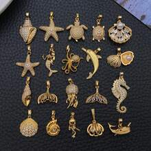 1pc 18K Gold Plated Marine Life Charms Mermaid Starfish Turtle Dolphin Shell Brass Pendants For DIY Handmade Jewelry Making Accessories - Gold - View 2
