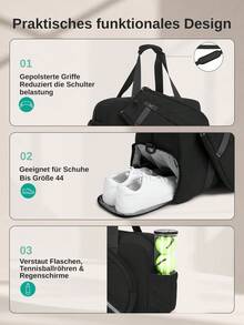 25L Tennis Racket Bag Medium Sports Duffel With Detachable Racket Sleeve Multi Pocket Gym Travel Bag For Adults Tennis Badminton Pickleball Unisex - Schwarz - Übersicht 5