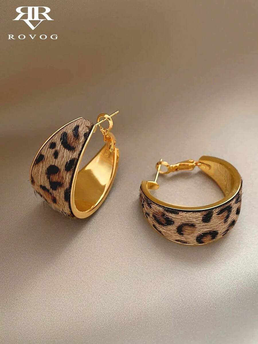 1 Pair Fashion Flocked Leopard Print Hoop Earrings Suitable For Women's Party Wear