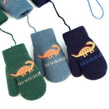 1 Pair Warm, Thick, Plush Winter Double Layer Gloves With Hanging Strap, Suitable For Children Aged 1 To 11 And Kindergarten Kids. - Navy Blue - View 6