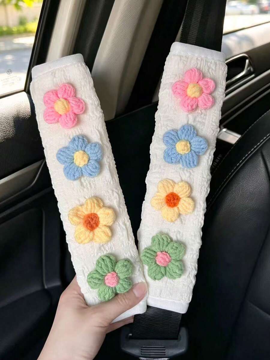 1-2PCS Four Small Flower Puff Tissue Box Seat Belt Shoulder Pad Tissue ...