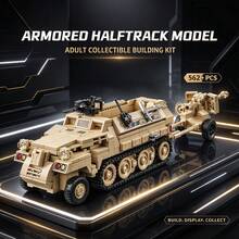Armored Half-Track Construction Model, 562+ Pieces Adult Collectible Building Block Set, Chassis, Tracks And Towing Cannon, Suitable As Hobby Collector Gift For Halloween, Christmas, Thanksgiving And Birthday - Camel - View 6