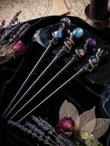 Gothic Witch Crystal Wand, Dark Aesthetic Snake & Natural Raw Gemstone ...