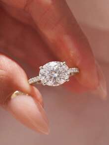 1pc 1-3 Carat Sparkling Micro-Pave Oval Ring, Women's Wedding Ring, Promise Ring, Eternity Ring, Exquisite Jewelry Gift - Silver - View 3