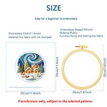 1pc Winter Night Snow Scene DIY Embroidery Kit With Hoop, Healing Starry Sky Cottage, Christmas Holiday Gift, Bedroom Home Decor Ornament - Multicolor - View 3