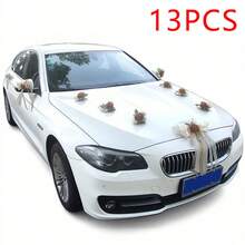 13pcs Large Rose Flowers (With Suction Cups) Car Decoration, Suitable For Wedding Rearview Mirror Decor, Ribbon Gifts, Home Wedding Party Aisle Chair Back Decoration - 13pcs Car Flower - View 14
